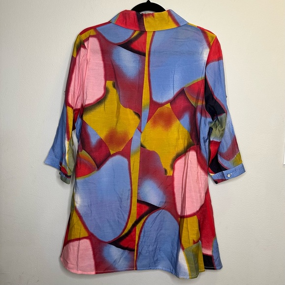 NWT! Radzoli women pearl button down sheer colorful artsy 100% cotton top sz XL - Picture 2 of 8
